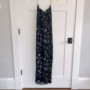 Navy blue full length dress with rhinestone straps